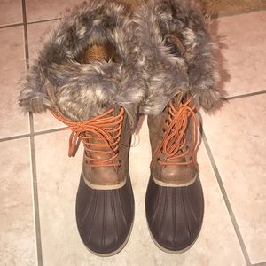 Brown duck boots